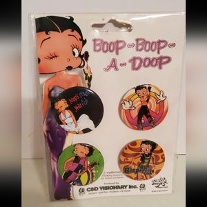 1985 RADIO DAYS BETTY BOOP PIN BUTTONS-NEW IN PACKAGE RARE!